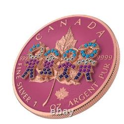 2021 Canada $5 Maple Leaf Big Family Pink 1 Oz Silver Coin