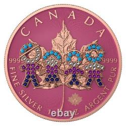 2021 Canada $5 Maple Leaf Big Family Pink 1 Oz Silver Coin