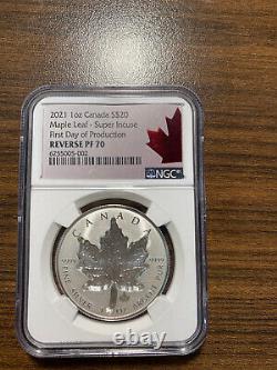 2021 Canada Maple Leaf 1 oz. Silver Super Incuse NGC Reverse Proof 70 withBag COA