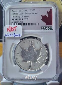 2021 Canada Silver $20 Maple Leaf Super Incuse NGC PF70 Reverse FDOI