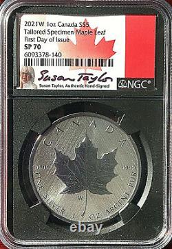 2021-W $5 Canada BURNISHED TAILORED Maple Leaf 1 Oz NGC SP70 FDOI Taylor