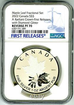 2022 $5 1oz Canada Silver Ngc Pf70 Diamond Radiant Crown Maple Leaf Rev Proof