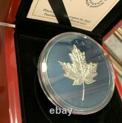 2022 Blue Rhodium Maple Leaf in Motion 5oz Pure. 9999 Silver $50 Coin Canada
