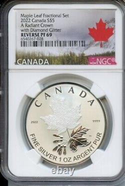2022 Canada 1 Oz Silver $5 A Radiant Crown with Diamond Glitter NGC Reverse PF 69