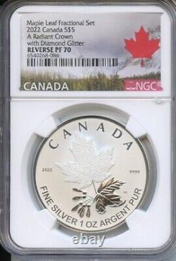 2022 Canada 1 Oz Silver $5 A Radiant Crown with Diamond Glitter NGC Reverse PF 70