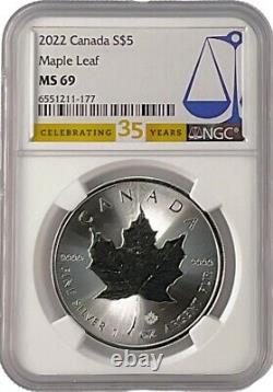 2022 Canada 1oz Silver Maple Leaf NGC MS69 NGC 35th Label 10 Pack withCase