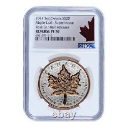 2022 Canada $20 Rose Gilt Maple Leaf NGC First Releases Reverse PF70 with OGP