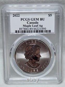 2022 Pcgs Gem Bu Canada Maple Leaf Ag Quenn Elizabeth Silver Dollar