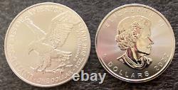 2022 US Silver Eagle And Canadian Maple Leaf. 9999