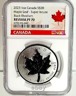 2023 1oz Canada $20 Maple Leaf Super Incuse Black Rhodium Reverse Proof PF 70