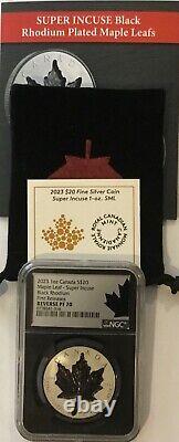 2023 Canada 1oz Silver Super Incuse Maple Leaf Black Rhodium Rev NGC PF70 BC FR