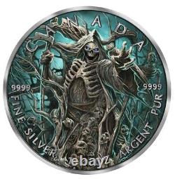 2023 Canada Grim Reaper Armageddon VI Maple Leaf 1oz Silver Ruthenium/Colorized