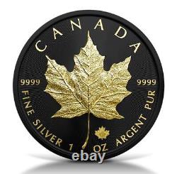 2023 Canada Maple Leaf 1oz 9999 Black Platinum 24k Gold Finish Silver Coin