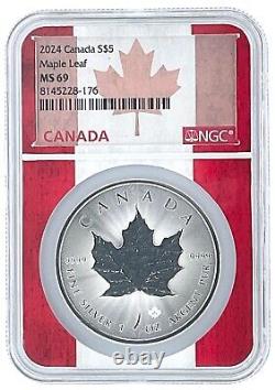 2024 Canada 1oz Silver Maple Leaf NGC MS69 Flag Core 10 Pack withRed Case