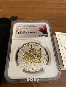 2024 Canada Super Incuse Maple Leaf 1 oz Silver Gilded Coin NGC PF 70 Special Ed