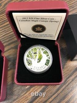 2 Coins 2013 CANADA Maple Canopy Spring Colorized Coin $20 99.99% silver