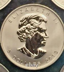 5 2013 Canada Maple Leaf 5 Dollars. 9999 1 Oz Fine Silver Argent Pur Coins