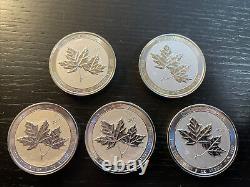 5 (five) X 2021 2 oz Canadian Silver Twin Maples Coin (BU)