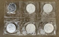 (6) 1990 1 oz Canada. 9999 Silver Maple Leaf $5 Sealed