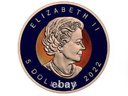 BLUE BAT Bejeweled Maple Leaf 1 Oz Silver Coin 5$ Canada 2022