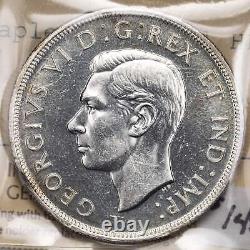 Canada 1947 Maple Leaf 2xHP $1 Silver Dollar Coin ICCS MS-63