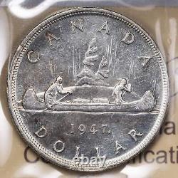 Canada 1947 Maple Leaf Dbl HP $1 Dollar Silver Coin ICCS MS-60