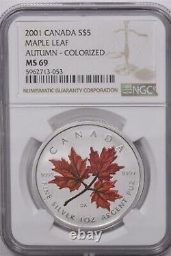Canada 2001 5 dollar Silver NGC MS 69 Maple Leaf Autumn-Colarized NG1671 combine