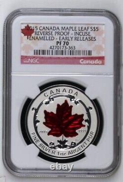 Canada 2015.999 1oz Silver Reverse Proof Incuse Maple Leaf Enameled NGC PF70 ER