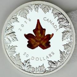 Canada 2016 Autumn Radiance Murano Glass Maple Leaf 5 oz. 9999 Pure Silver Proof