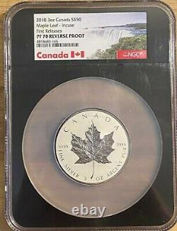 Canada 2018 $50 3 Oz. 999 Fine Reverse Proof Incuse Silver Maple Leaf NGC PF 70