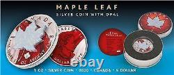 Canada 2020 $5 Maple Leaf Space RED 1 Oz Silver Coin w. White Opal Stone