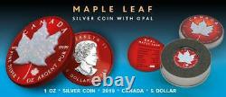 Canada 2020 5$ Maple Leaf Space RED 1 Oz Silver Coin with Real OPAL Stone