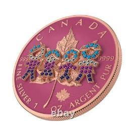 Canada 2021 $5 Maple Leaf-Big Family Pink 1 Oz Silver Coin