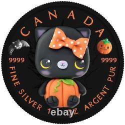 Canada 2022 $5 Maple Leaf HALLOWEEN Black Cat 1 Oz Silver Coin with Polymer