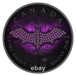 Canada 2022 $5 Maple Leaf Purple Bat 1 Oz Silver Coin with Bejeweled Insert