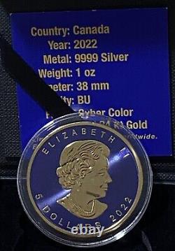 Canada 2022 Maple Leaf $5 0.9999 Silver 1 Oz Coin 24 kt Gold Finish UNC w COA