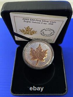 Canada. 20 Dollars 2022 Maple Leaf Super Incuse Roségold 1 Oz 9999 Silver Coin