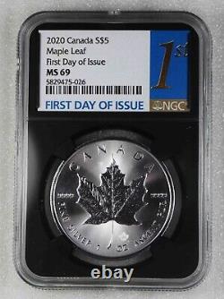 Canada $5 Dollars 2020 Maple Leaf NGC MS69 First Day of Issue 1 Oz Silver 1030