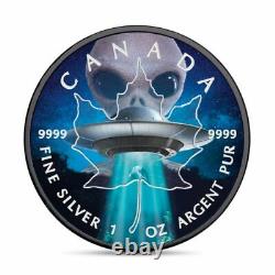 Canada Maple Leaf1 Oz Silver 2018 Alien And Ufo Glow In The Dark 5$ Silver Coin