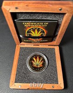 Canada Sativa CANNABIS BURNING MARIJUANA Silver Coin CANADIAN MAPLE LEAF 2016