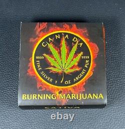 Canada Sativa CANNABIS BURNING MARIJUANA Silver Coin CANADIAN MAPLE LEAF 2016