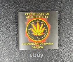 Canada Sativa CANNABIS BURNING MARIJUANA Silver Coin CANADIAN MAPLE LEAF 2016