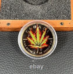 Canada Sativa CANNABIS BURNING MARIJUANA Silver Coin CANADIAN MAPLE LEAF 2016