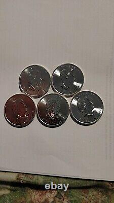 Canadian 2014.9999 $5 1 oz Silver Maple Leaf Bu Coins Lot of 5 5 Total oz's