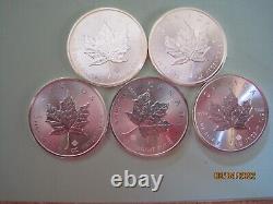 Group of Five 2015 Silver Maple Leaf. 9999 Five Dollar 1 ounce coins