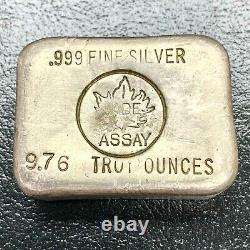 Jade Assay 9.76oz. 999 Vintage Poured Silver Bar Canada Maple Leaf
