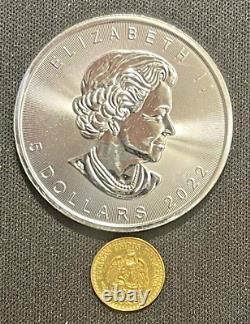 Lot Mexico 1945 Gold Dos Peso & 2022 1 oz. 999 Silver Canada Maple Leaf Coin