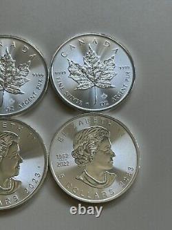 Lot Of 10 2023 $5 Can Maple Leaf 1oz Fine. 9999 silver Queen Elizabeth