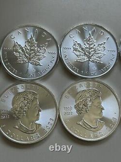 Lot Of 10 2023 $5 Can Maple Leaf 1oz Fine. 9999 silver Queen Elizabeth