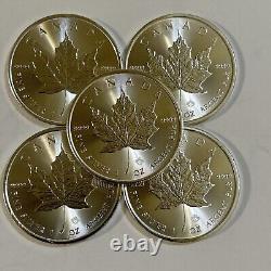 Lot Of 5 2024 Silver $5 Silver Canadian Maple Leaf 1 oz Brilliant Uncirculated